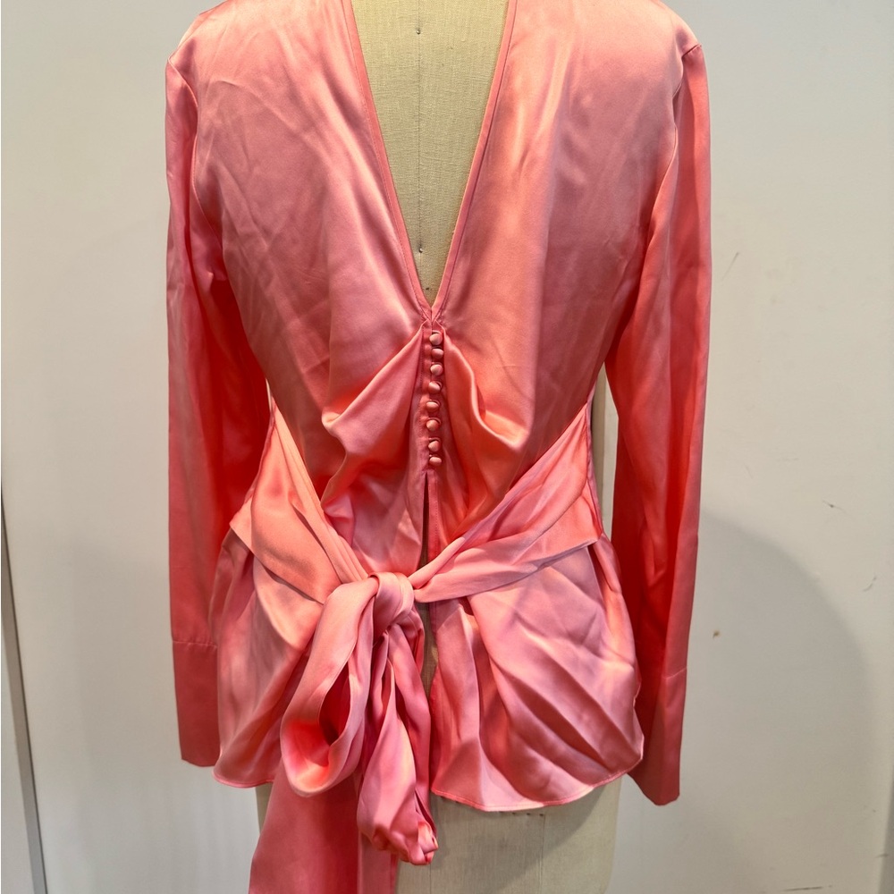 Pink 100% silk waist tie blouse - Picture 12 of 16
